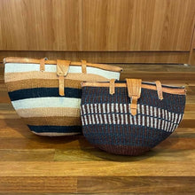 Load image into Gallery viewer, Kenyan Handwoven Kiondo style shoulder bag with leather straps