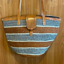 Load image into Gallery viewer, Kenyan Handwoven Kiondo style shoulder bag with leather straps