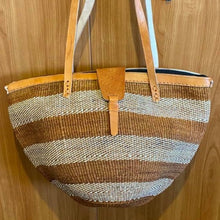 Load image into Gallery viewer, Kenyan Handwoven Kiondo style shoulder bag with leather straps