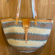 Load image into Gallery viewer, Kenyan Handwoven Kiondo style shoulder bag with leather straps