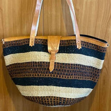 Load image into Gallery viewer, Kenyan Handwoven Kiondo style shoulder bag with leather straps