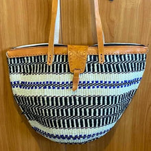 Load image into Gallery viewer, Kenyan Handwoven Kiondo style shoulder bag with leather straps