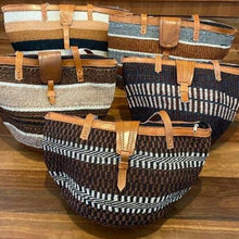 Load image into Gallery viewer, Kenyan Handwoven Kiondo style shoulder bag with leather straps