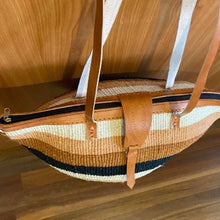 Load image into Gallery viewer, Kenyan Handwoven Kiondo style shoulder bag with leather straps