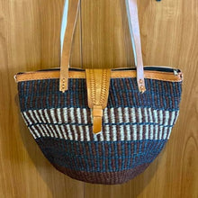 Load image into Gallery viewer, Kenyan Handwoven Kiondo style shoulder bag with leather straps