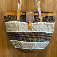 Load image into Gallery viewer, Kenyan Handwoven Kiondo style shoulder bag with leather straps