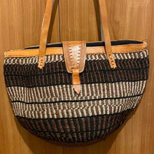 Load image into Gallery viewer, Kenyan Handwoven Kiondo style shoulder bag with leather straps