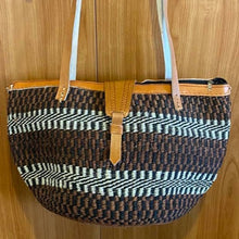 Load image into Gallery viewer, Kenyan Handwoven Kiondo style shoulder bag with leather straps