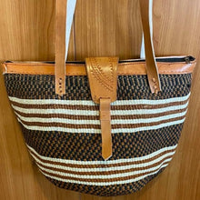 Load image into Gallery viewer, Kenyan Handwoven Kiondo style shoulder bag with leather straps