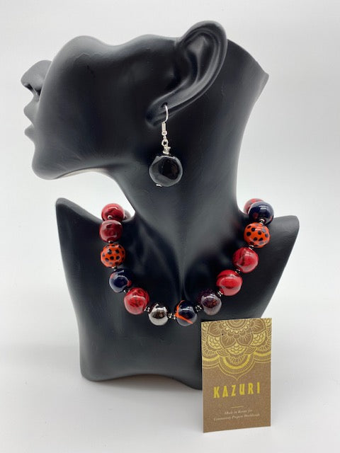 Kazuri Beads Ruby Necklace and Earrings set