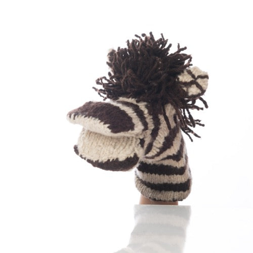 Hand Knitted Wool Hand Puppet - Zebra