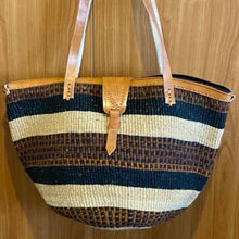 Load image into Gallery viewer, Kenyan Handwoven Kiondo style shoulder bag with leather straps
